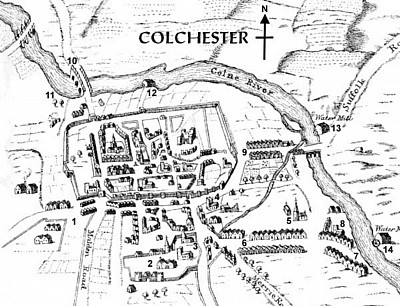 Medieval Map of Colchester Essex Brirains oldest recorded town .